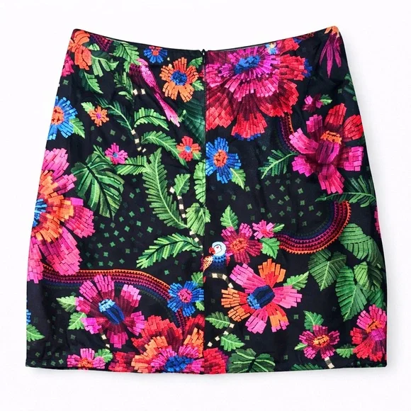 Farm Rio Wrap Mini Skirt Tropical Floral Blooming Garden Black Size Medium - Picture 3 of 9